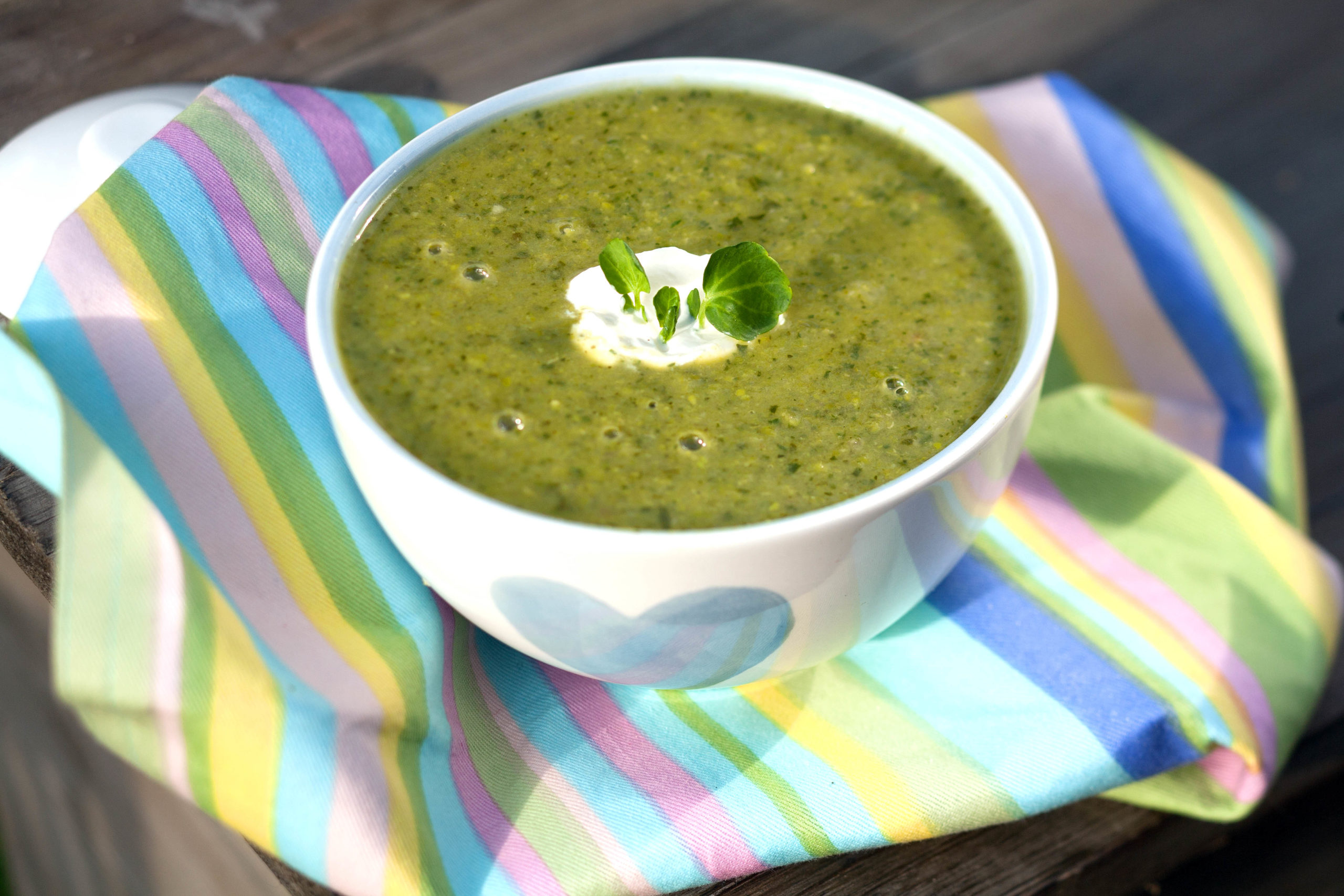 Pea Pear and Watercress soup