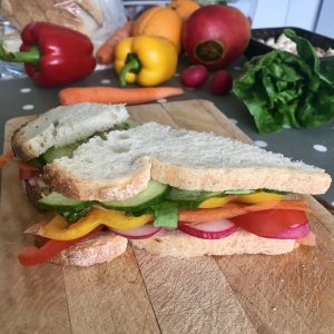 rainbow coloured sandwich using fruit and veg